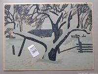 Full view of serigraph with winter landscape