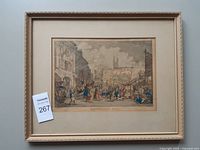 Full view of framed etching with mat and gilt frame