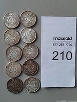 Ten coins obverse and lot number tag