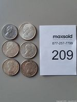 Obverse view of all six coins