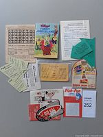 All eight paper advertising puzzle pieces arranged