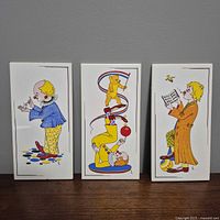 Front view of three Tonko Mosa tiles showing full artwork