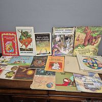 All 17 books laid out on dresser, full lot overview