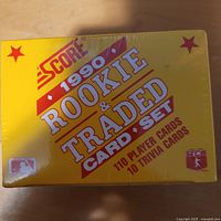 Front of sealed 1990 Score Rookie & Traded box showing logo and card count