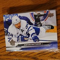 Front of stack showing Auston Matthews card
