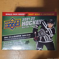 Front of sealed 2021-22 Upper Deck Hockey Series Two box showing branding and pack details
