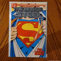 Front view of The Man of Steel No.1 comic in bag