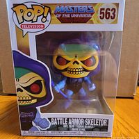 Front view of boxed Funko Pop Battle Armor Skeletor #563