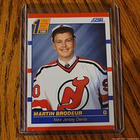 Front of Martin Brodeur rookie card in holder