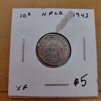 Reverse side showing denomination, year 1943 and Newfoundland legend