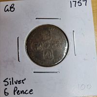 Reverse side showing quartered shields design in flip holder labeled GB 1757