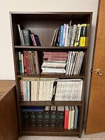 Front view of full bookcase showing shelves and overall design