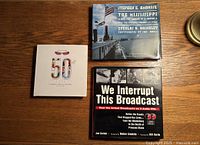 Three hardcover books laid out on table showing covers