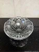 Top view of etched glass bowl showing full starburst pattern