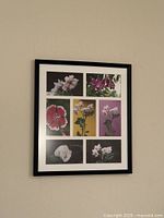 Front view of framed floral collage artwork