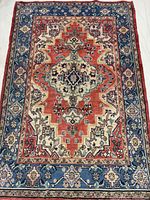 Full view of Hamedan rug showing overall design and borders