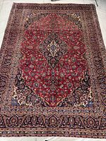 Full view of entire Kashan rug showing pattern and size