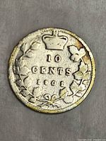 Reverse of 1901 Canadian 10-cent coin showing crowned denomination and date