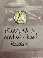 Coin in plastic sleeve showing reverse side