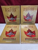 Front view showing four identical sealed books