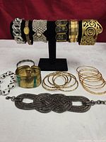 Full grouping on display bar and table showing all bracelets and bangles
