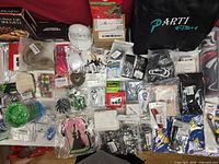 Overview of assorted packaged items spread on table