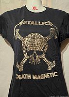 Front view of black Metallica Death Magnetic girls XL t-shirt showing full graphic