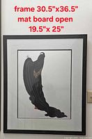 Front view showing framed print and dimensions text