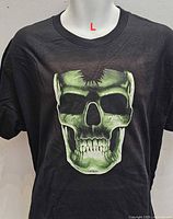 Front view of T-shirt displaying full skull graphic