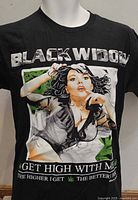 Full front view of Black Widow graphic T-shirt