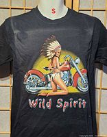 Wild Spirit motorcycle pin-up graphic T-shirt front view