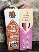 Front view of two sealed boxes of 10 chunky colored pencils each