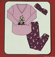 Illustration of the three-piece pajama set showing top, pants, headband