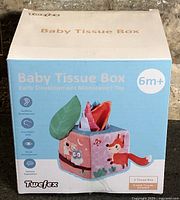 Front of box showing Twefex Baby Tissue Box toy