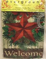 Front view of sealed Evergreen Christmas Welcome garden flag