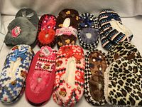 All ten pairs of assorted slippers displayed