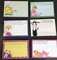 Front view of all six sealed humorous note pads