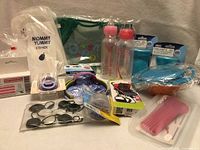 Group shot of all packaged baby items