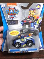 Front of sealed Paw Patrol True Metal Chase vehicle packaging