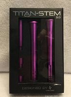 Front of boxed Titan-Stem 3.0 showing purple downstem components
