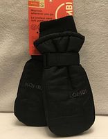 Front view of mittens with retail tag