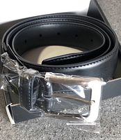 Belt coiled in box showing buckle and strap