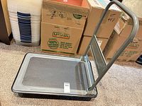 Overall view of folding platform cart with handle upright