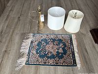 Lamp, two shades, rug overview