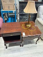 Both side tables and lamp overview