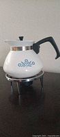 Corning Ware Cornflower P-104 pot on chrome warmer