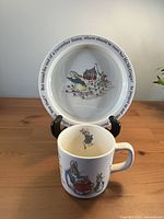 Shallow bowl and mug front view