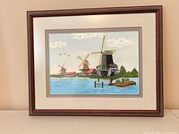 Front view of framed windmill print showing artwork, mat, frame