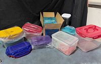 Group of assorted Lock & Lock containers showing various sizes and colors