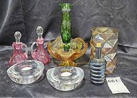 Group shot showing all eight glass items in lot